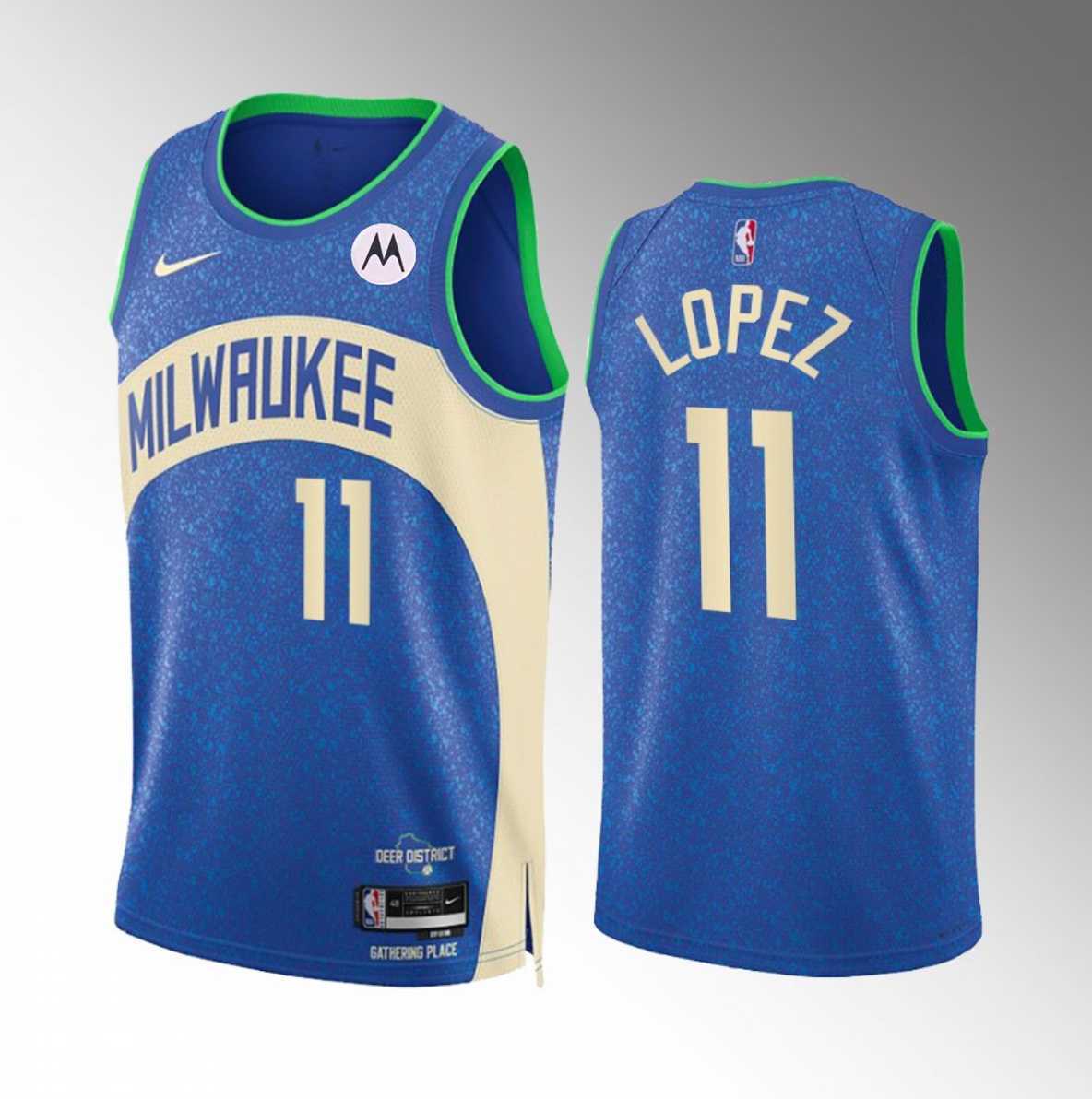 Mens Milwaukee Bucks #11 Brook Lopez Blue 2023-24 City Edition Stitched Basketball Jersey Dzhi